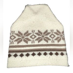 Vintage Wigwam Winter Beanie Tan Brown Snowflake Nordic Fair Isle USA Skiing